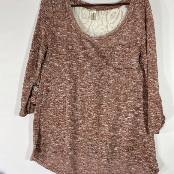 Brown and white lightweight sweater with lace back - Picture 1 of 3